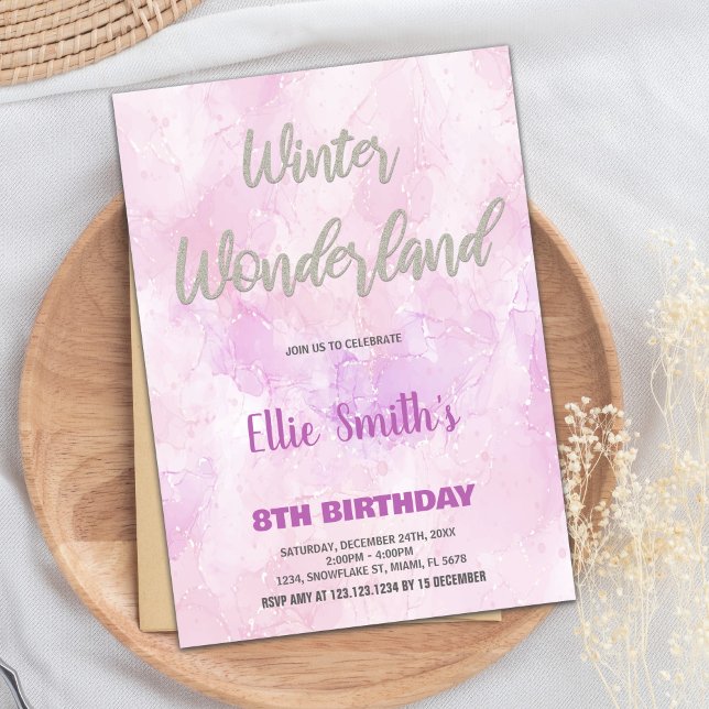 Winter Wonderland Birthday Bjud Bjud Rosa Art Inbjudningar (Winter Wonderland Birthday Invitations Pink Art)