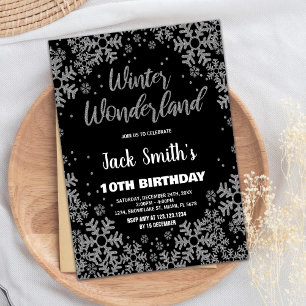 Winter Wonderland Birthday Bjud Black Inbjudningar