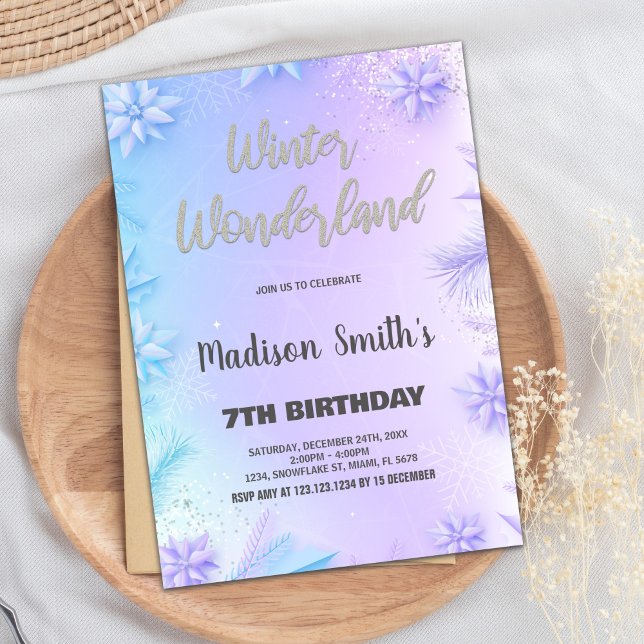 Winter Wonderland Birthday Bjud Lila Inbjudningar (Winter Wonderland Birthday Invitations Purple)
