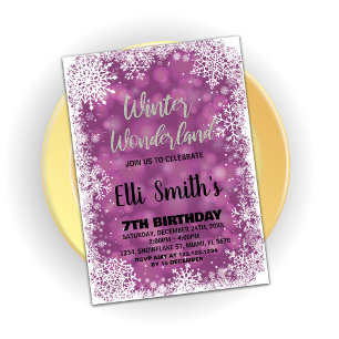 Winter Wonderland Birthday Bjud Lila Inbjudningar