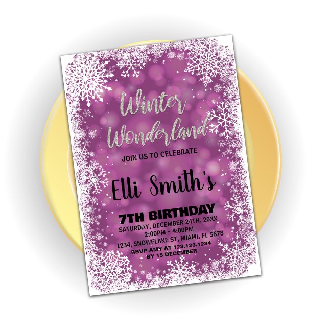 Winter Wonderland Birthday Bjud Lila Inbjudningar (Winter Wonderland Birthday Invitations Purple)