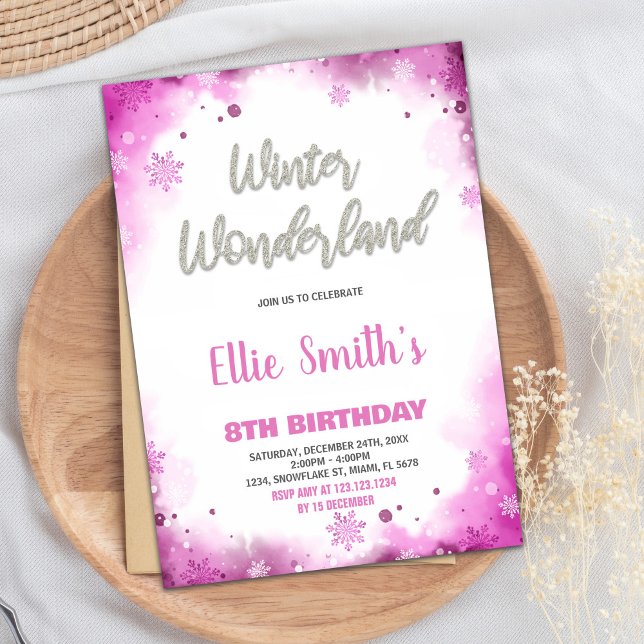 Winter Wonderland Birthday Bjud Rosa Inbjudningar (Winter Wonderland Birthday Invitations Pink)