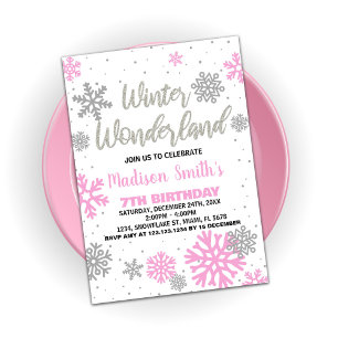 Winter Wonderland Birthday Bjud White Rosa White Inbjudningar