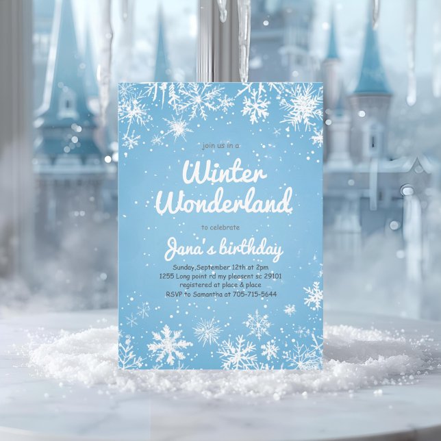 Winter Wonderland Birthday Blue Snowflake Inbjudningar (Skapare uppladdad)