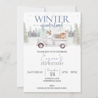 Winter Wonderland Birthday, Boy 2 Birthday Lastbil Inbjudningar