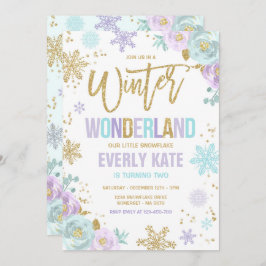 Winter Wonderland Birthday Guld Lila Snowflake Inbjudningar