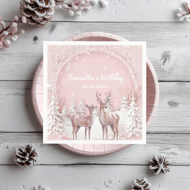 Winter Wonderland Birthday Napkins | Rosa och Hjor Pappersservett (Skapare uppladdad)