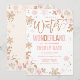Winter Wonderland Birthday Ro Guld och Rosa Inbjudningar