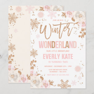 Winter Wonderland Birthday Ro Guld och Rosa Inbjudningar