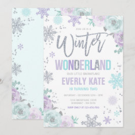 Winter Wonderland Birthday Silver Lila Snowflake Inbjudningar