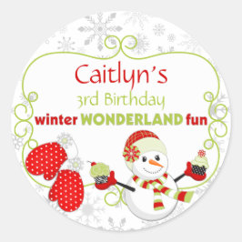 Winter Wonderland Birthday Snögubbe Mittens Runt Klistermärke