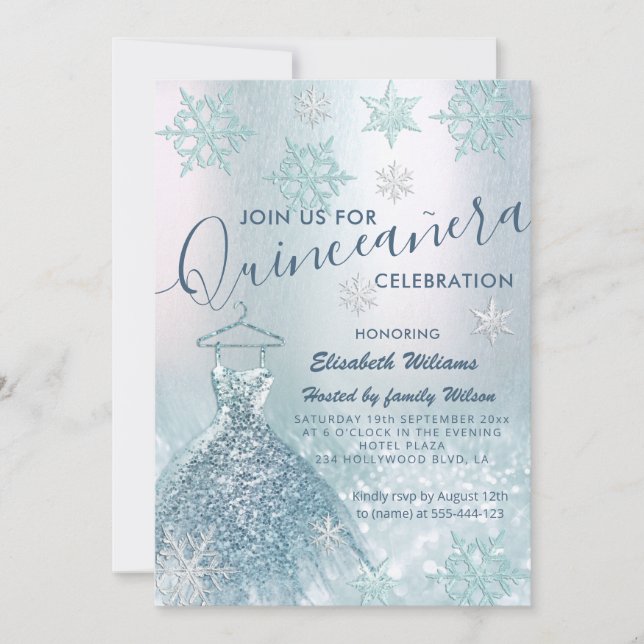 Winter wonderland blue dress glittery ombre inbjudningar (Framsida)