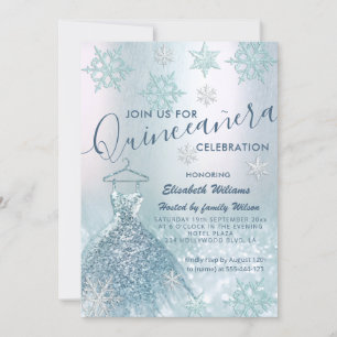 Winter wonderland blue dress glittery ombre inbjudningar