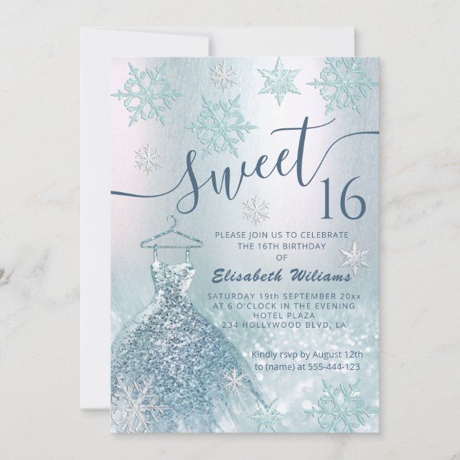 Winter wonderland blue dress glittery ombre inbjudningar (Framsida)