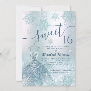Winter wonderland blue dress glittery ombre inbjudningar