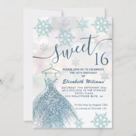 Winter wonderland blue dress glittery ombre inbjudningar