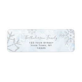 Winter Wonderland Blue Silver Snö Returadress Etikett