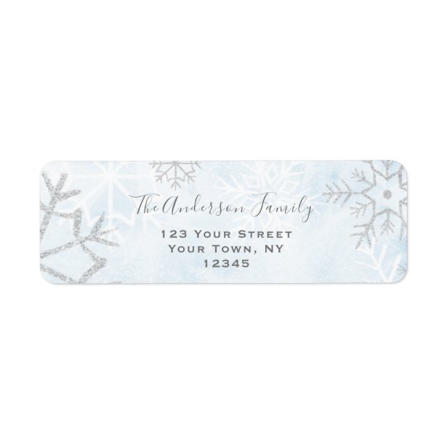 Winter Wonderland Blue Silver Snö Returadress Etikett (Framsidan)