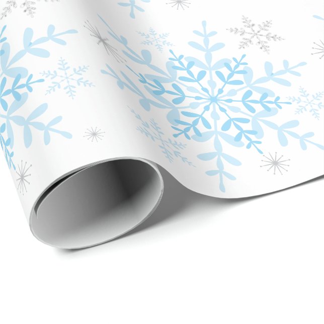 Winter Wonderland Blue Silver Snöflingor Presentpapper (Rullad Hörn)