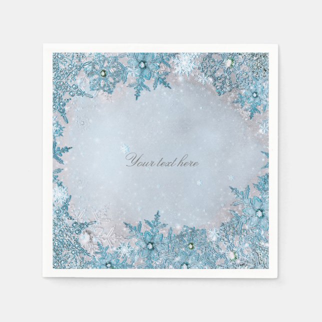 Winter Wonderland Blue Snöflingor Elegant Party Pappersservett (Framsidan)