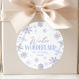 Winter Wonderland Blue Snowflake Födelsedagsfest Runt Klistermärke