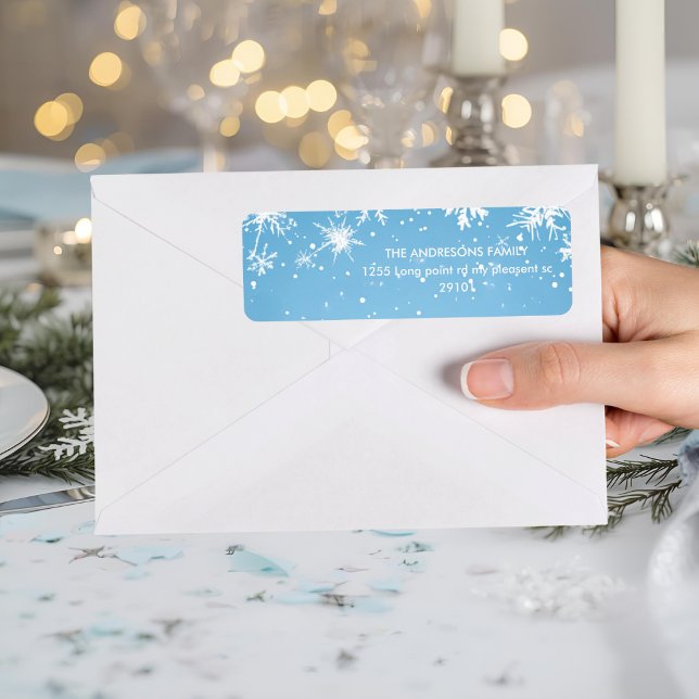 Winter Wonderland Blue Snowflake Returadress Etikett (Skapare uppladdad)