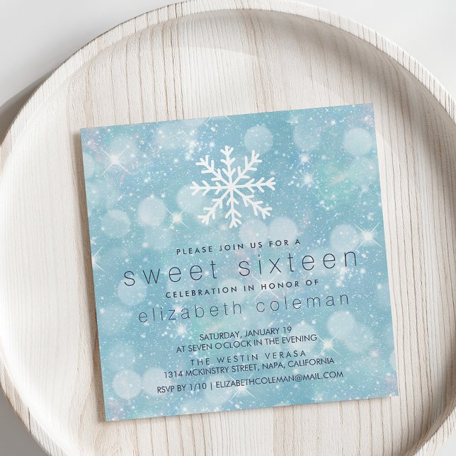 Winter Wonderland Blue Snowy Bokeh Sweet sixteen Inbjudningar (Skapare uppladdad)
