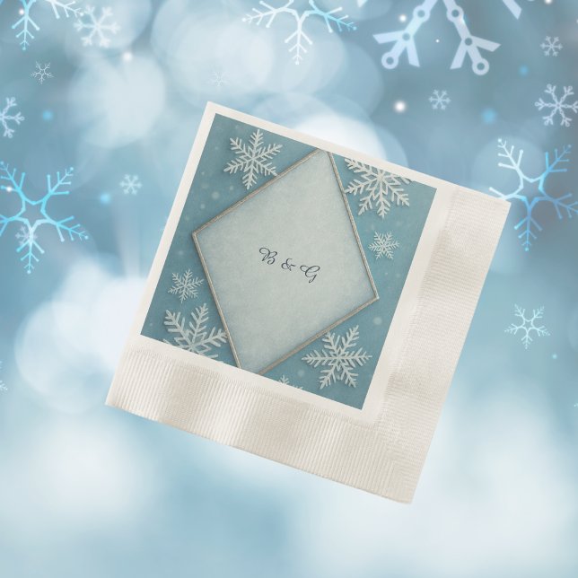 Winter Wonderland Blue Snowy Romantic bröllop Pappersservett (Skapare uppladdad)