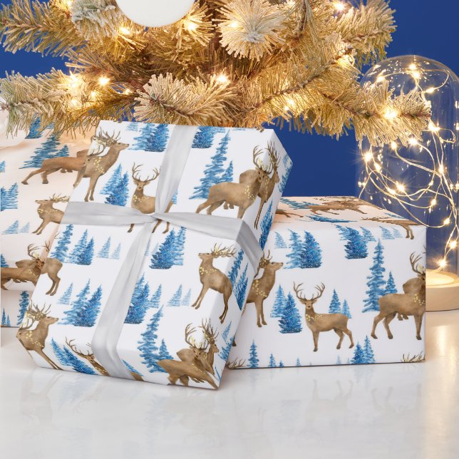 Winter Wonderland Blue & Tan Reindeer Presentpapper (Helgdagar)