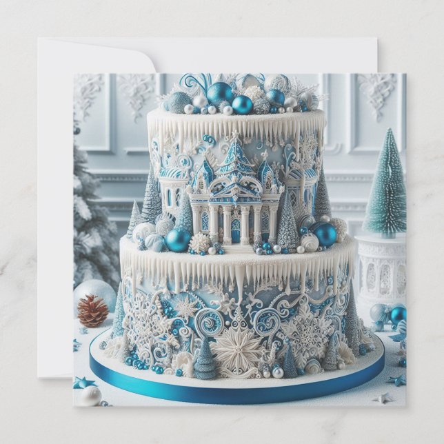 WINTER WONDERLAND BLUE & WHITE BIRTHDAY CAKE KORT (Framsida)