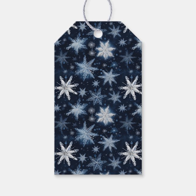 Winter Wonderland Blue & White Snöflingor Presentetikett (Framsidan)