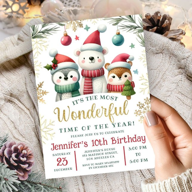 Winter Wonderland Boho Snö Animals 10:e födelsedag Inbjudningar (Skapare uppladdad)