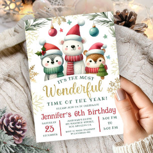 Winter Wonderland Boho Snö Animals 6e Birthday Inbjudningar