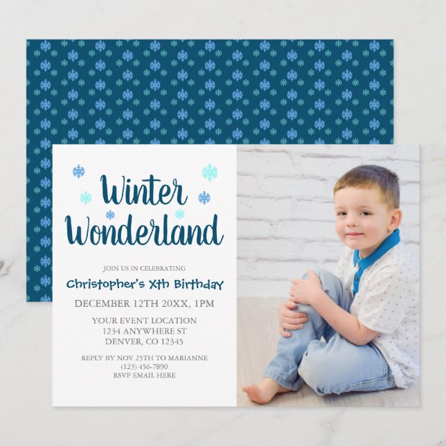 Winter Wonderland Boy Birthday Inbjudningar (Fram/baksida)