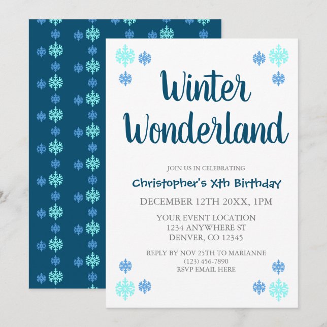 Winter Wonderland Boy Birthday Inbjudningar (Fram/baksida)