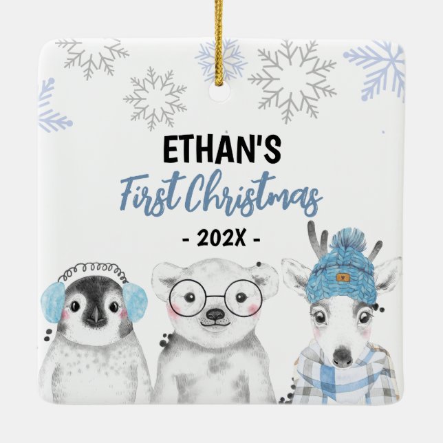 Winter Wonderland Boy Första jul Julgransprydnad Keramik (Baksida)