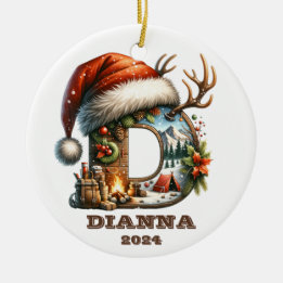 Winter Wonderland Brev D Santa Hat och Campfire Julgransprydnad Keramik