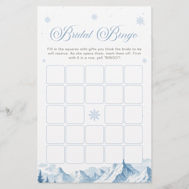 Winter Wonderland Bridal Shower Bingo Game (Framsida)