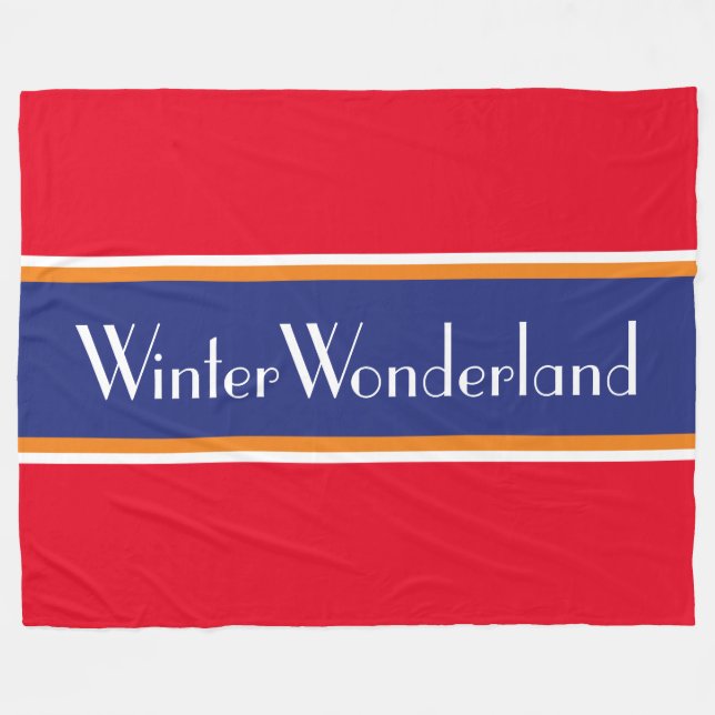 WINTER WONDERLAND Bright Red White Navy Rand Fleecefilt (Framsidan (Horisontell))