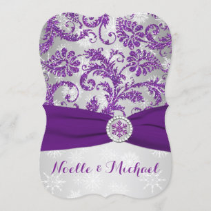 Winter Wonderland Bröllop, Crystal Buckle Lila 2 Inbjudningar
