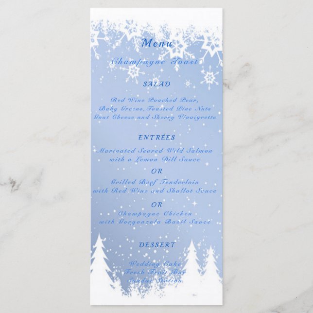 Winter Wonderland Bröllop, Snö, jul Party, Meny (Framsida)