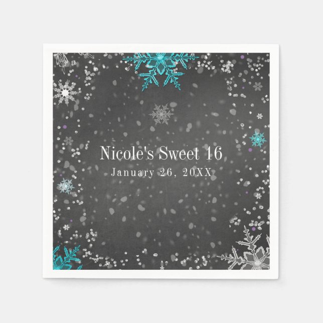 Winter Wonderland Chalk Teal & Lila Party Pappersservett (Framsidan)