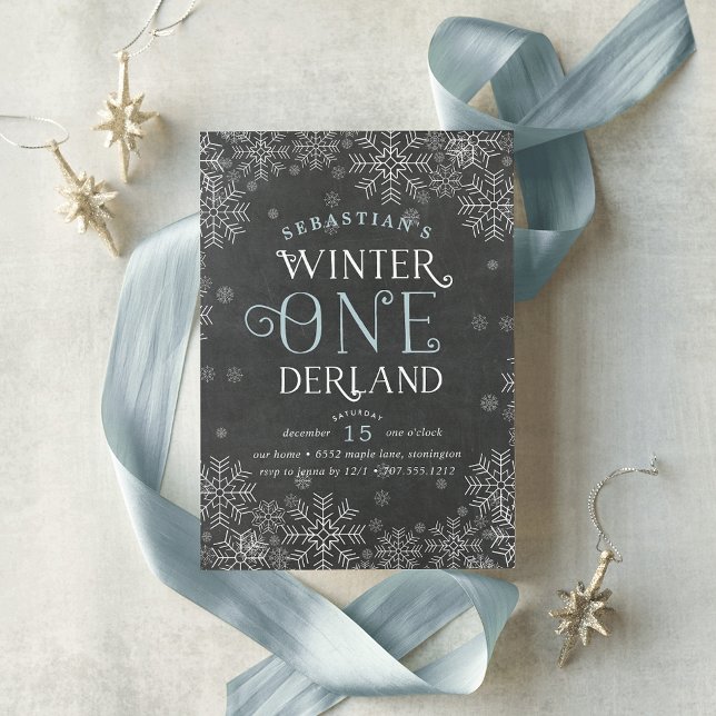 Winter Wonderland Chalkboard första födelsedag Inb Inbjudningar (Skapare uppladdad)