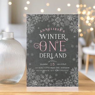 Winter Wonderland Chalkboard första födelsedag Inb Inbjudningar