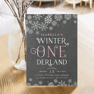 Winter Wonderland Chalkboard första födelsedag Inb Inbjudningar