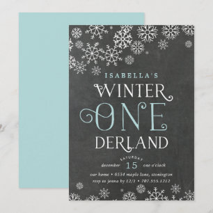 Winter Wonderland Chalkboard första födelsedag Inb Inbjudningar