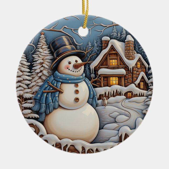 Winter Wonderland Charm: Retro-jul Julgransprydnad Keramik (Framsidan)