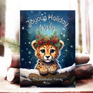Winter Wonderland Cheetah Unge Joyous jul Julkort