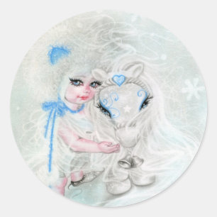 Winter Wonderland Chibi Girl Pony-klistermärke Runt Klistermärke