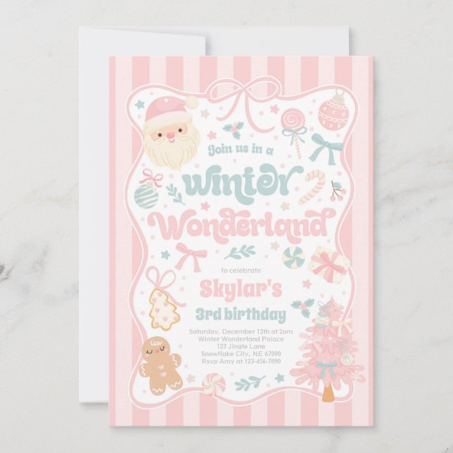 Winter Wonderland Christmas Coquette Bow Birthday Inbjudningar (Framsida)